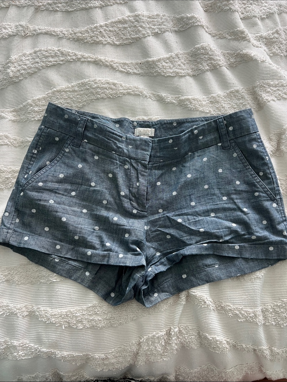 J. Crew Blue Chambray Polka Dot Shorts